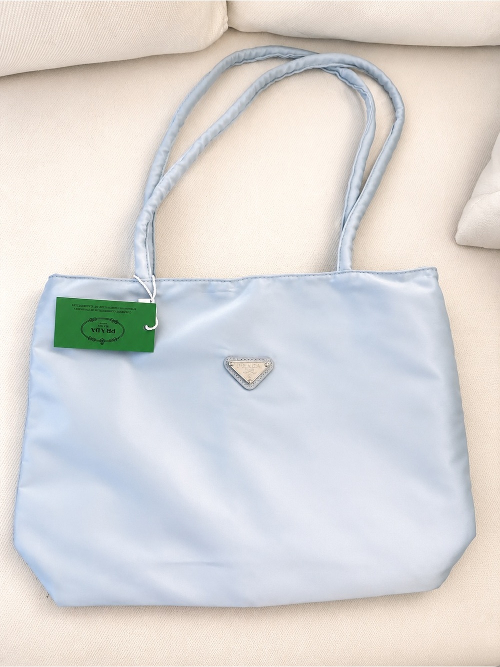 Light Blue Nylon Tote Bag